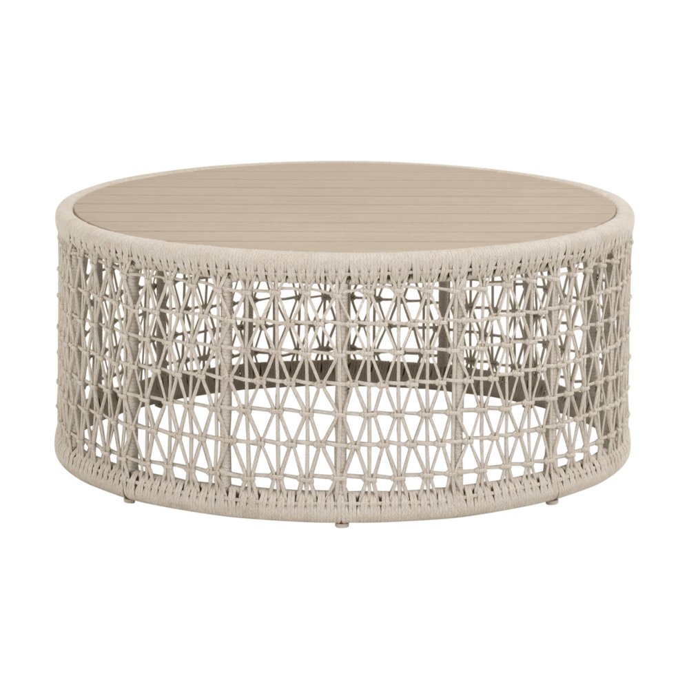 Woven - Outdoor  Transitional Knit Outdoor Round Coffee Table. Picture 2