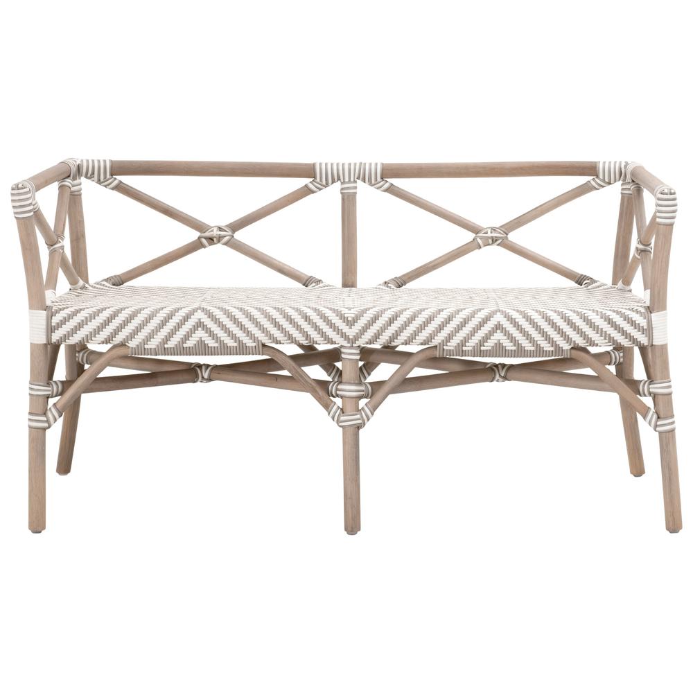 Palisades Bench, Stone & White Synthetic Binding, Matte Gray Rattan. Picture 1
