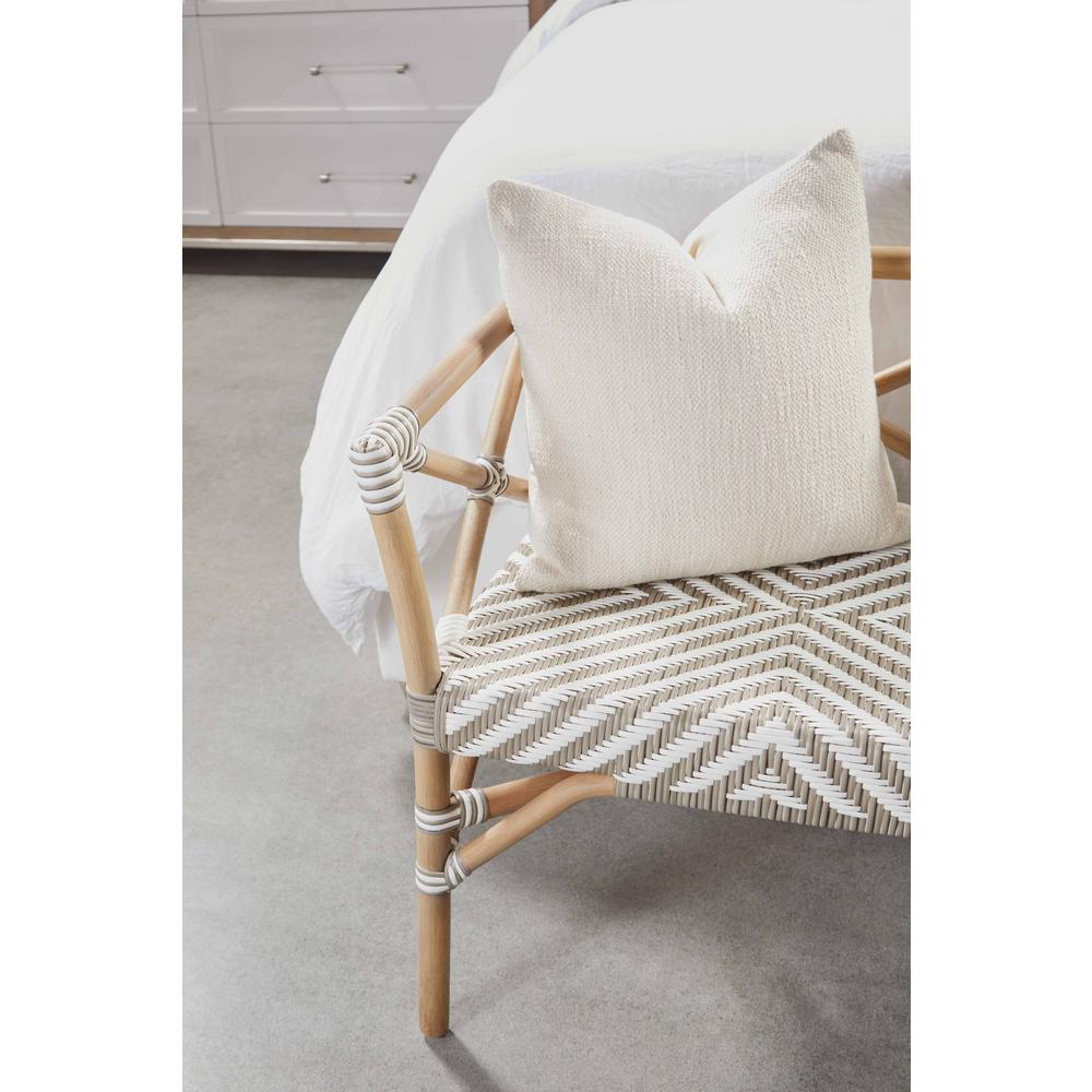Palisades Bench, Stone & White Synthetic Binding, Matte Gray Rattan. Picture 9