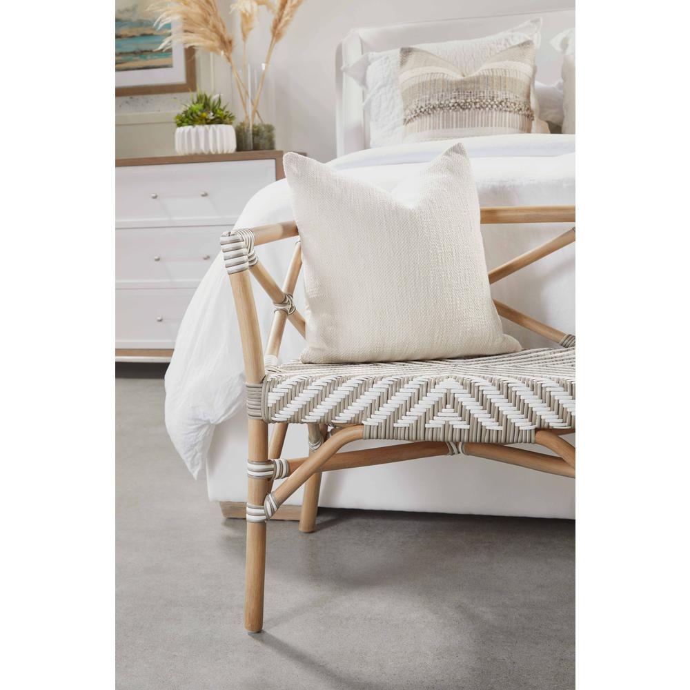 Palisades Bench, Stone & White Synthetic Binding, Matte Gray Rattan. Picture 10