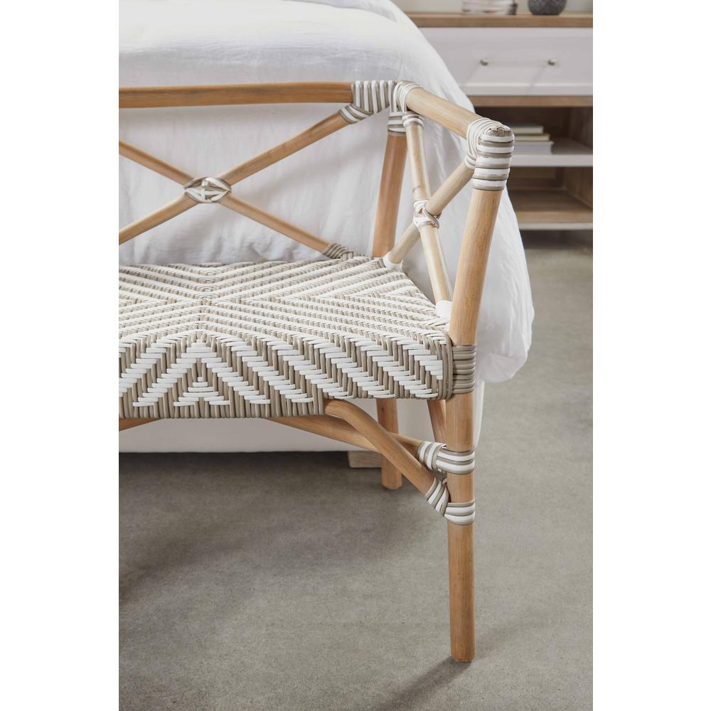 Palisades Bench, Stone & White Synthetic Binding, Matte Gray Rattan. Picture 11