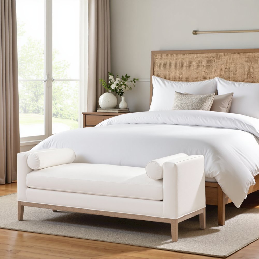 Gray Boucle Upholstered Bench for King Bed – Bedroom Bench. Picture 3