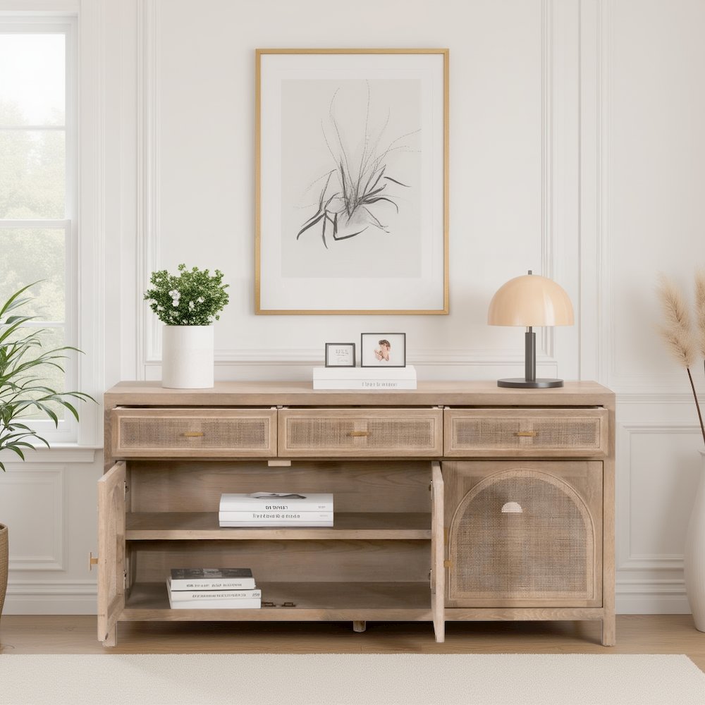 Gray Wood Buffet Cabinet – Bar Cabinet with Storage and Sideboard Design. Picture 3