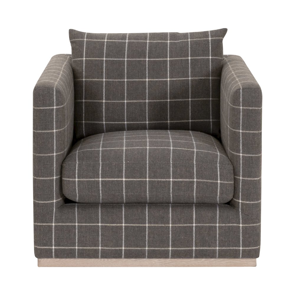 Stitch & Hand - Upholstery Transitional Siena Plinth Base Swivel Club Chair. Picture 1