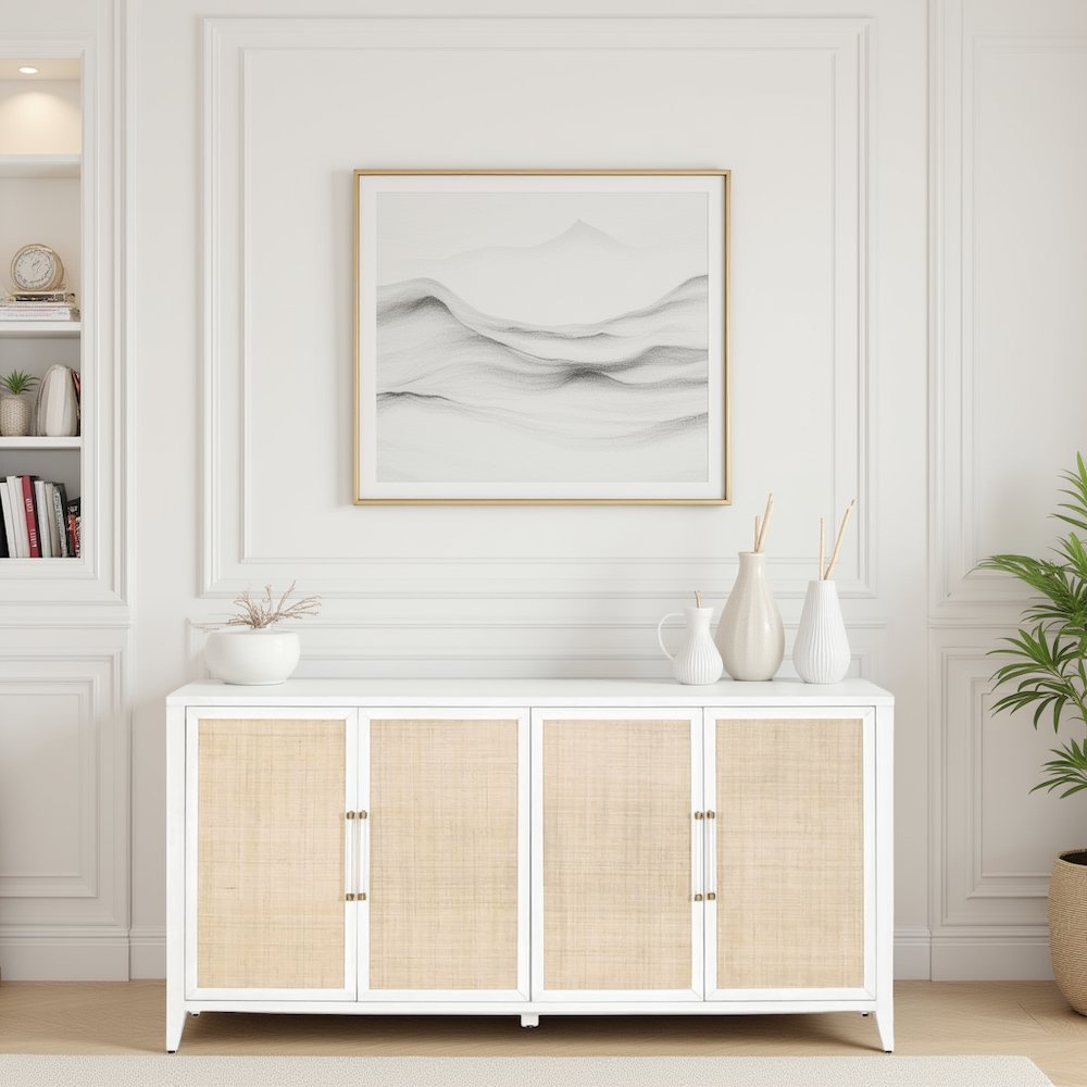 White Buffet Cabinet with Storage – Rattan Sideboard Cabinet for Bar Use. Picture 3