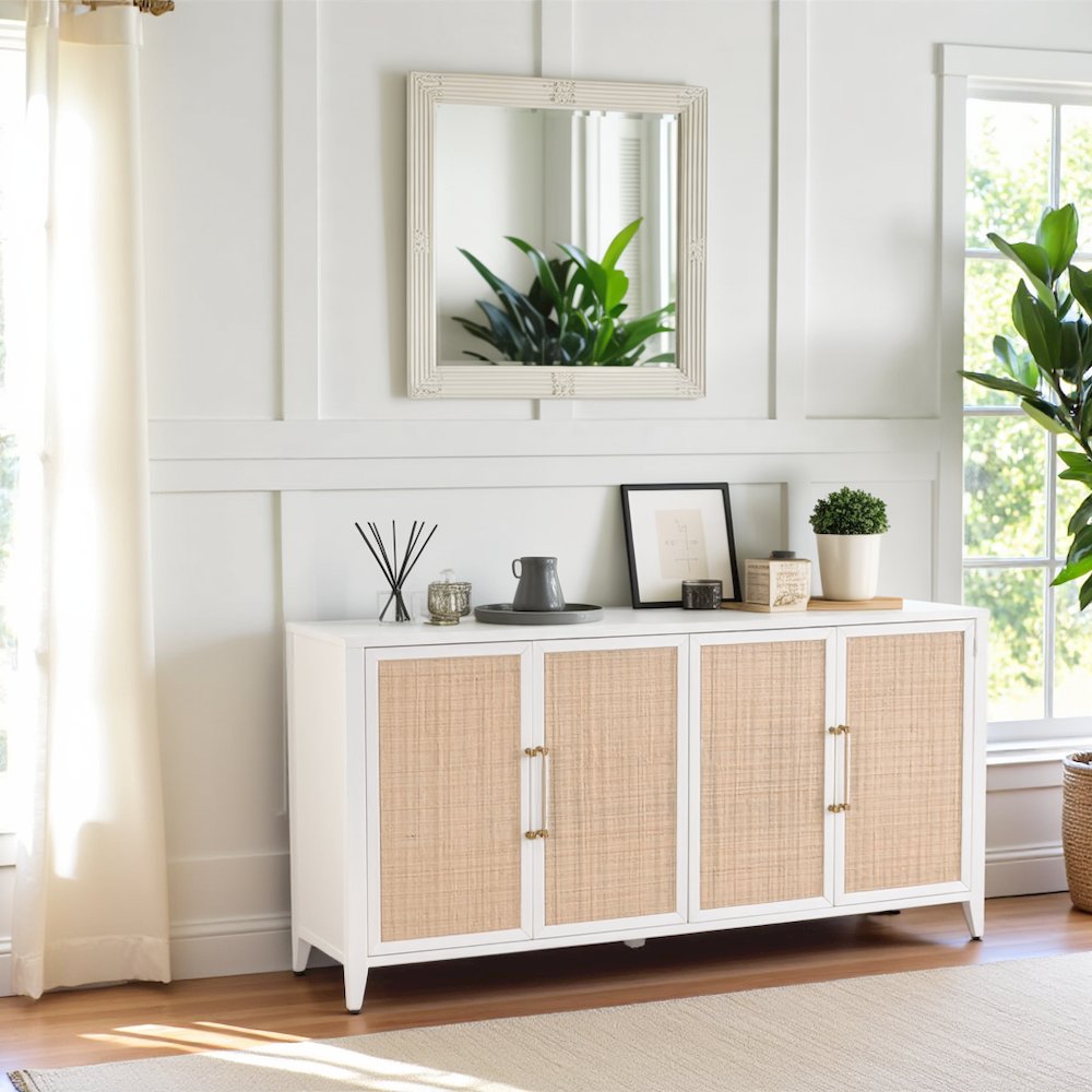 White Buffet Cabinet with Storage – Rattan Sideboard Cabinet for Bar Use. Picture 2