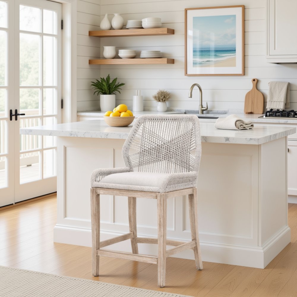 Gray Counter Stool with Mahogany Frame, Brown Bar Stool and Bar Chair Design. Picture 2