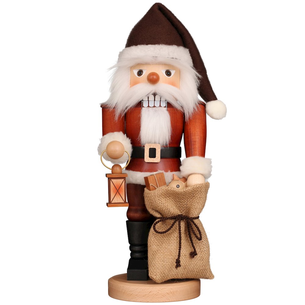 Nutcracker - Natural Santa With Lantern And Gift Bag. Picture 1