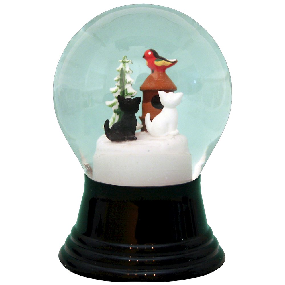 Snowglobe - Medium Cats With Birdhouse. Picture 1