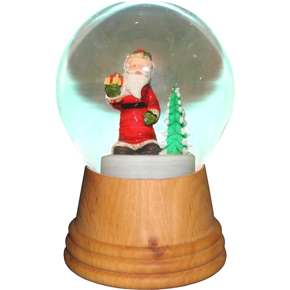 Snowglobe - Medium Santa With Tree With Wooden Base. Picture 1