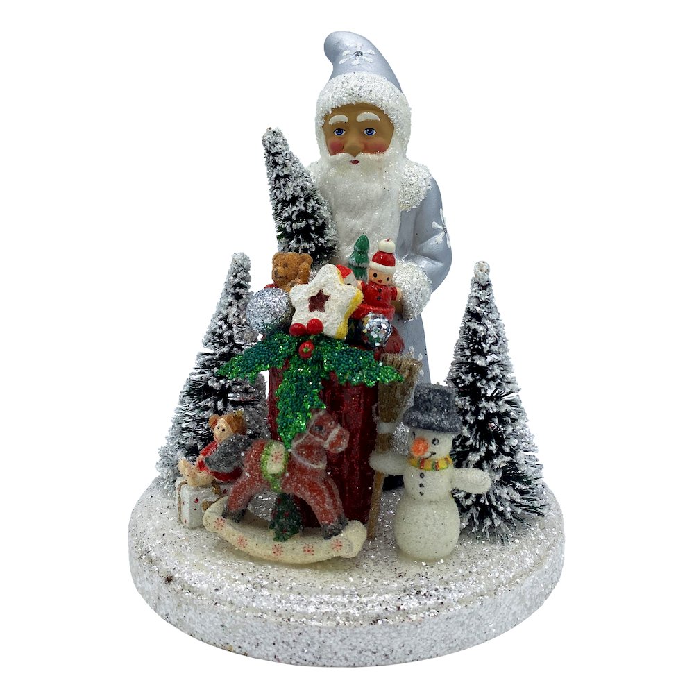 Paper Mache Candy Container - Santa " Silver Coat With Gifts. Picture 1