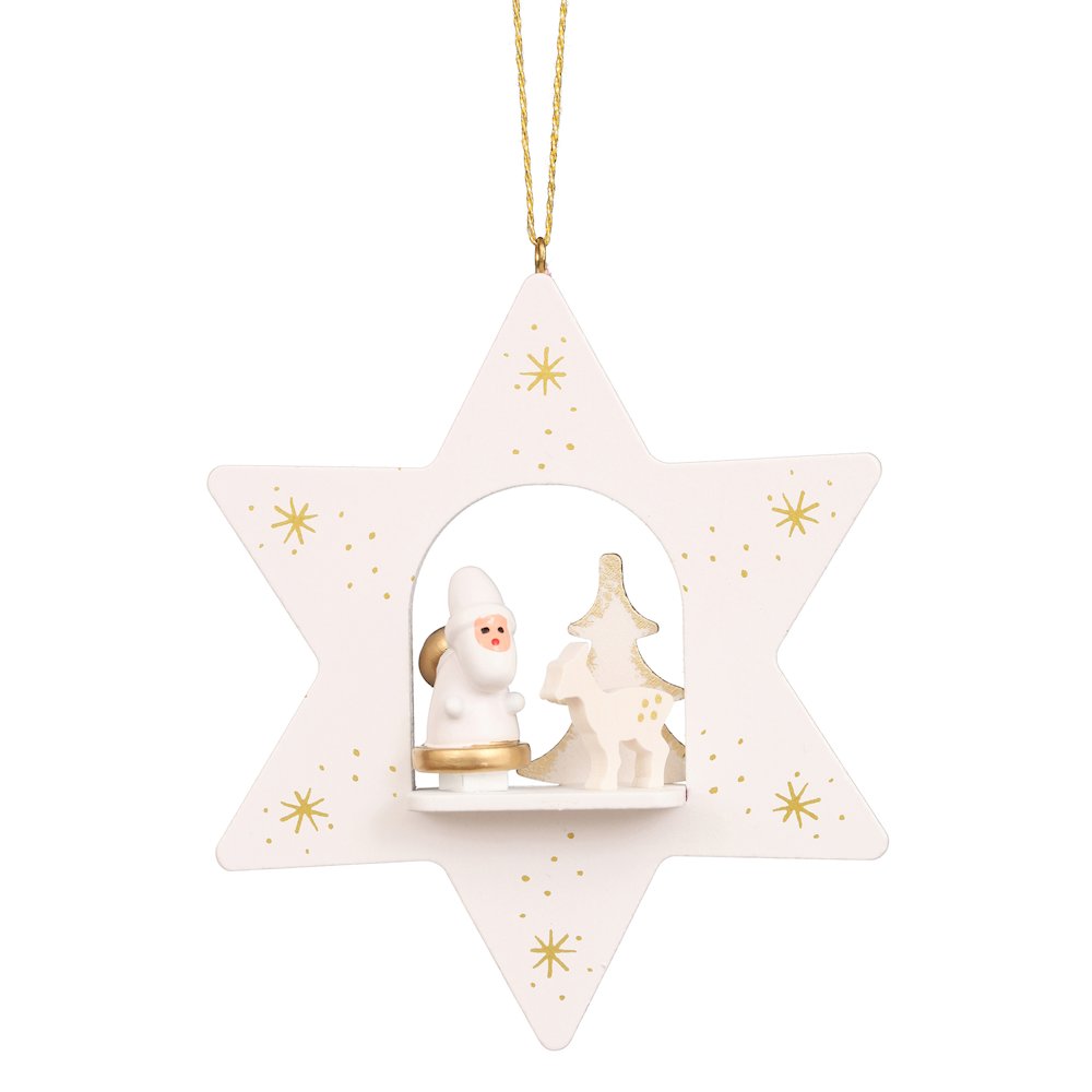 Ornament - White Star With Santa. Picture 1