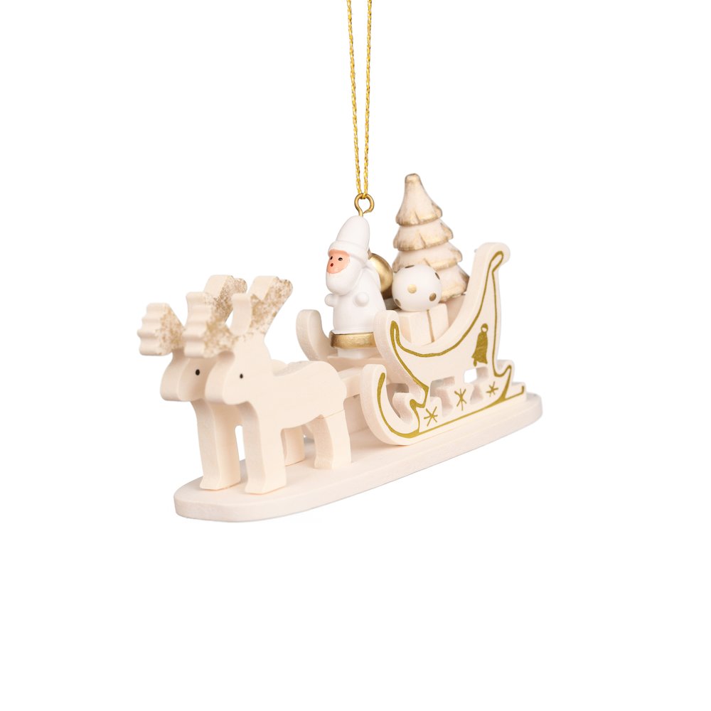 Ornament - White And Gold Sled With Santa - 2.25"H X 1.9"W X .8"D. Picture 1