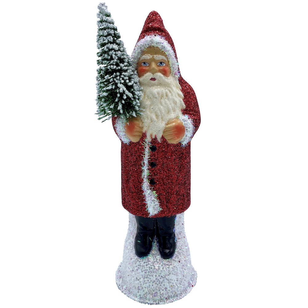 Paper Mache Candy Container - Santa In Red Glitter Coat. Picture 1