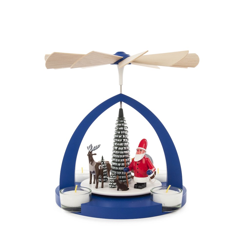 Pyramid - Blue Arch With Santa And Forest Animals - 8.65:H X 7.85"W X 7.85"D. Picture 1
