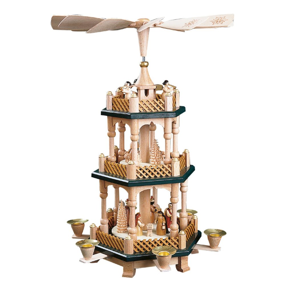 Pyramid - 3 Tiers - Nativity Scene, Wise Men, Shepherds And Angels. Picture 1