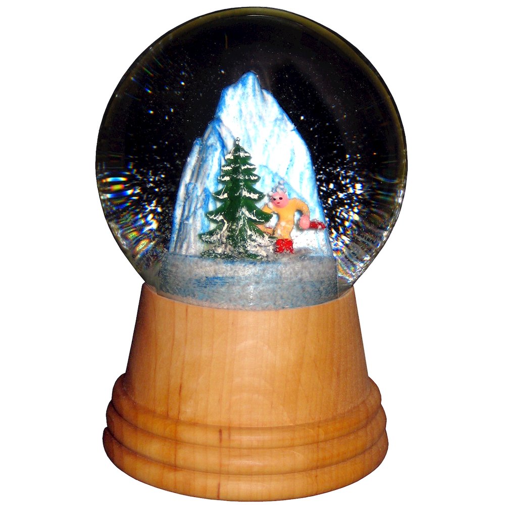 Snowglobe - Medium Skier With Wooden Base. Picture 1