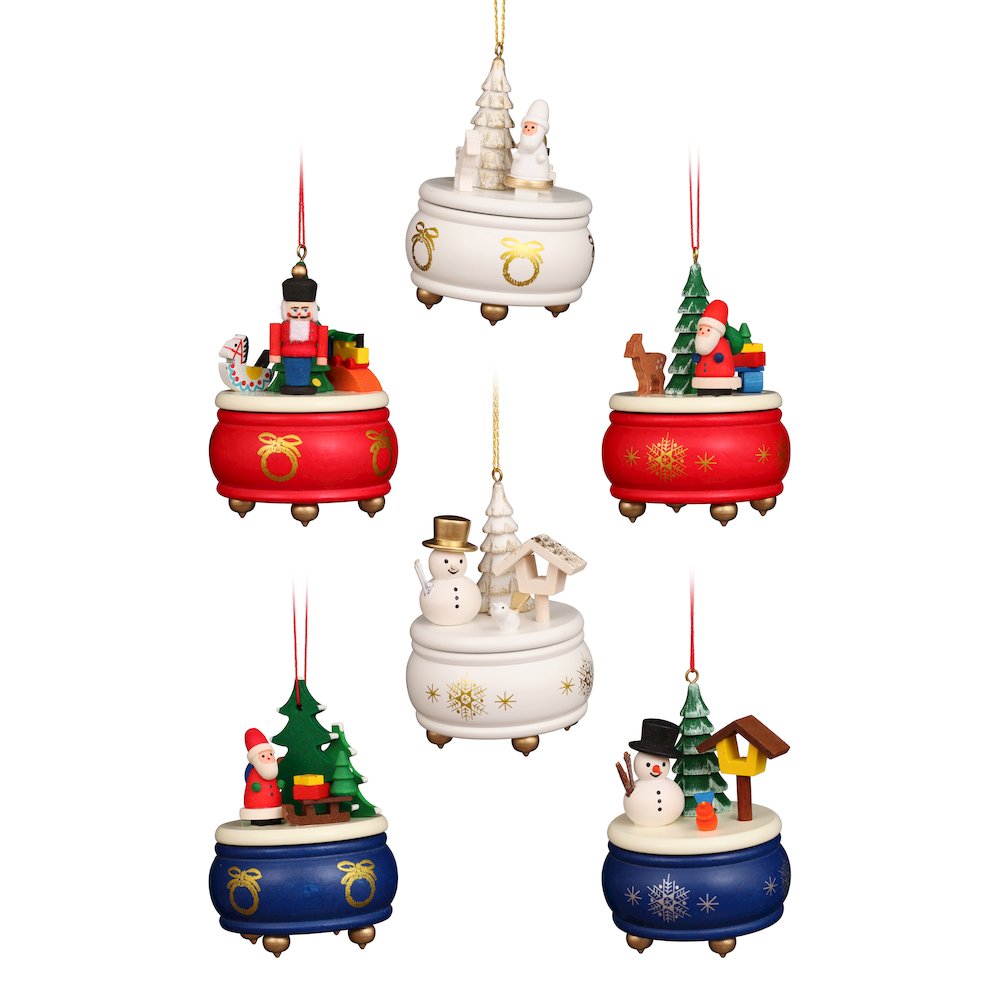 Ornaments - Assorted Music Boxes (Set Of 6) - 3"H X 2.5"W X 2.5"D. Picture 1
