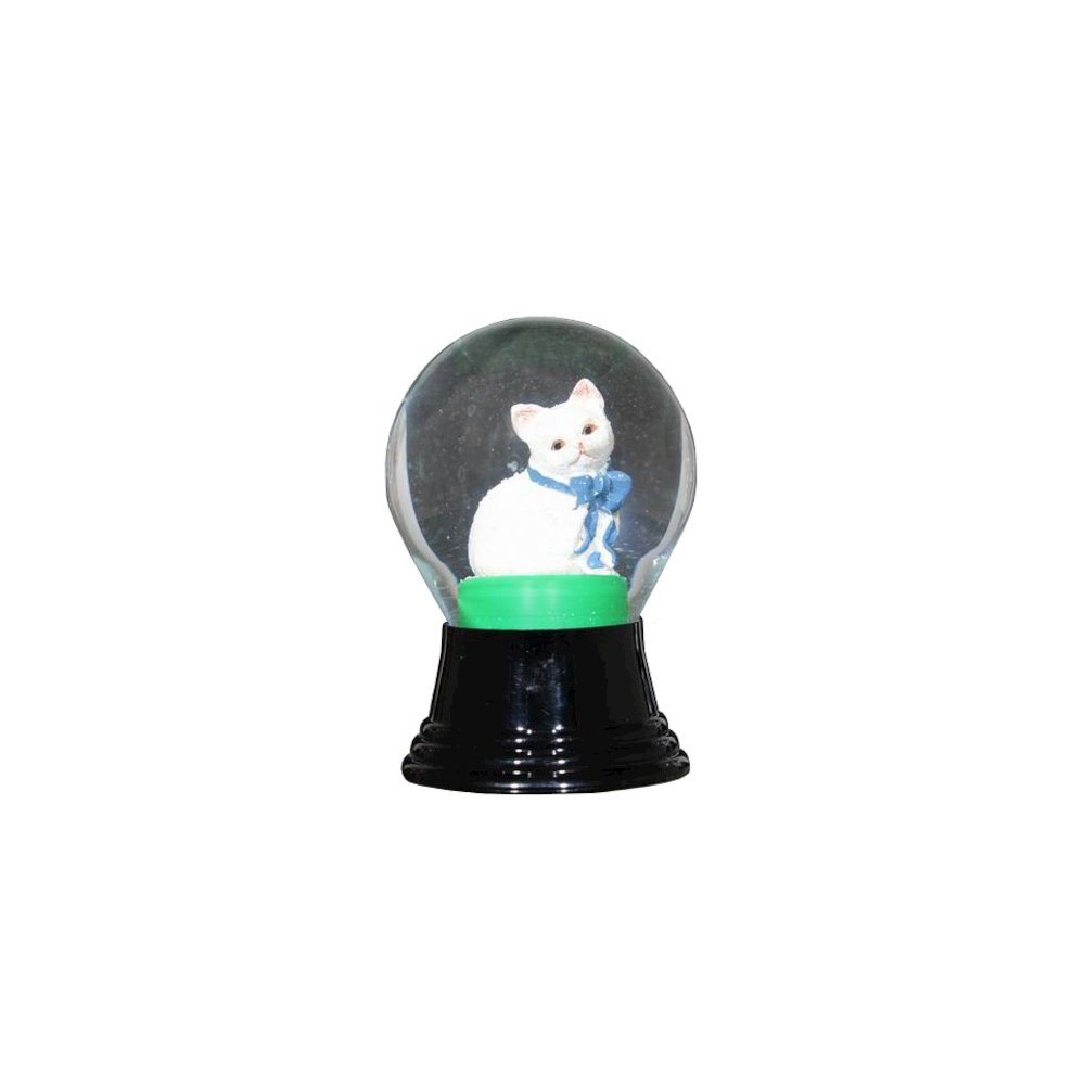 Snowglobe - Medium White Sitting Cat -  5"H X 3"W X 3"D. Picture 1