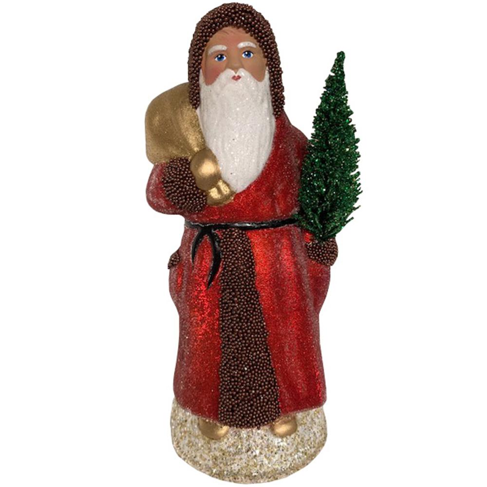 Paper Mache Candy Container - Santa With Red Beaded Coat. Picture 1