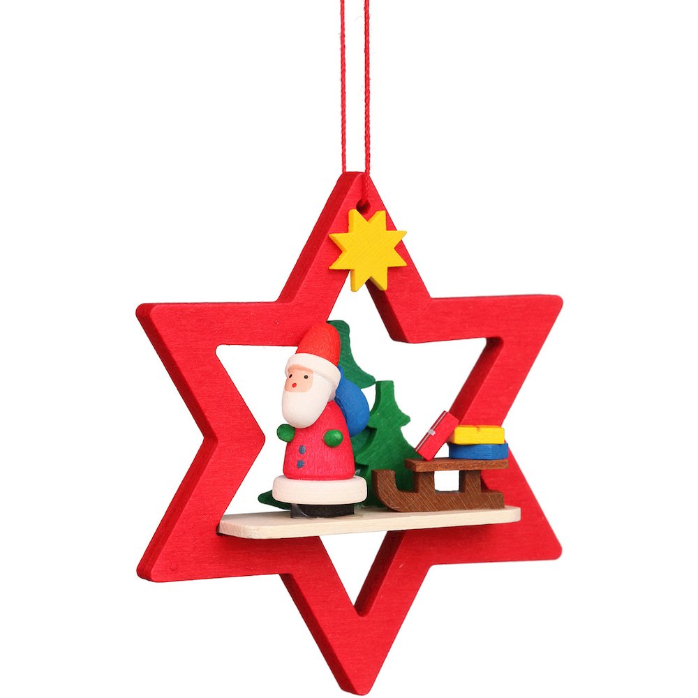 Ornament - Santa With Sled In Red Star. Picture 1