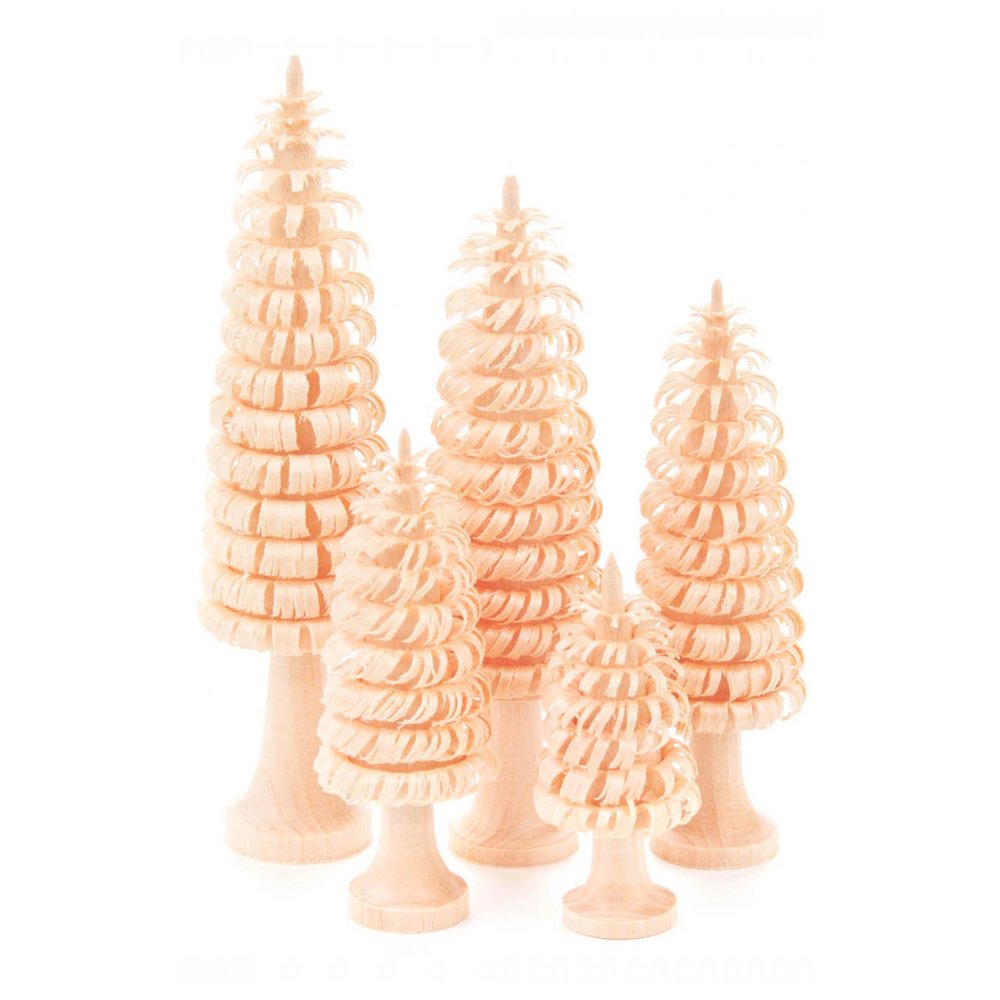 Shaved Wooden Trees - Set Of 5 Trees - 5Cm, 6Cm, 8Cm, 9Cm & 11Cm High. Picture 1