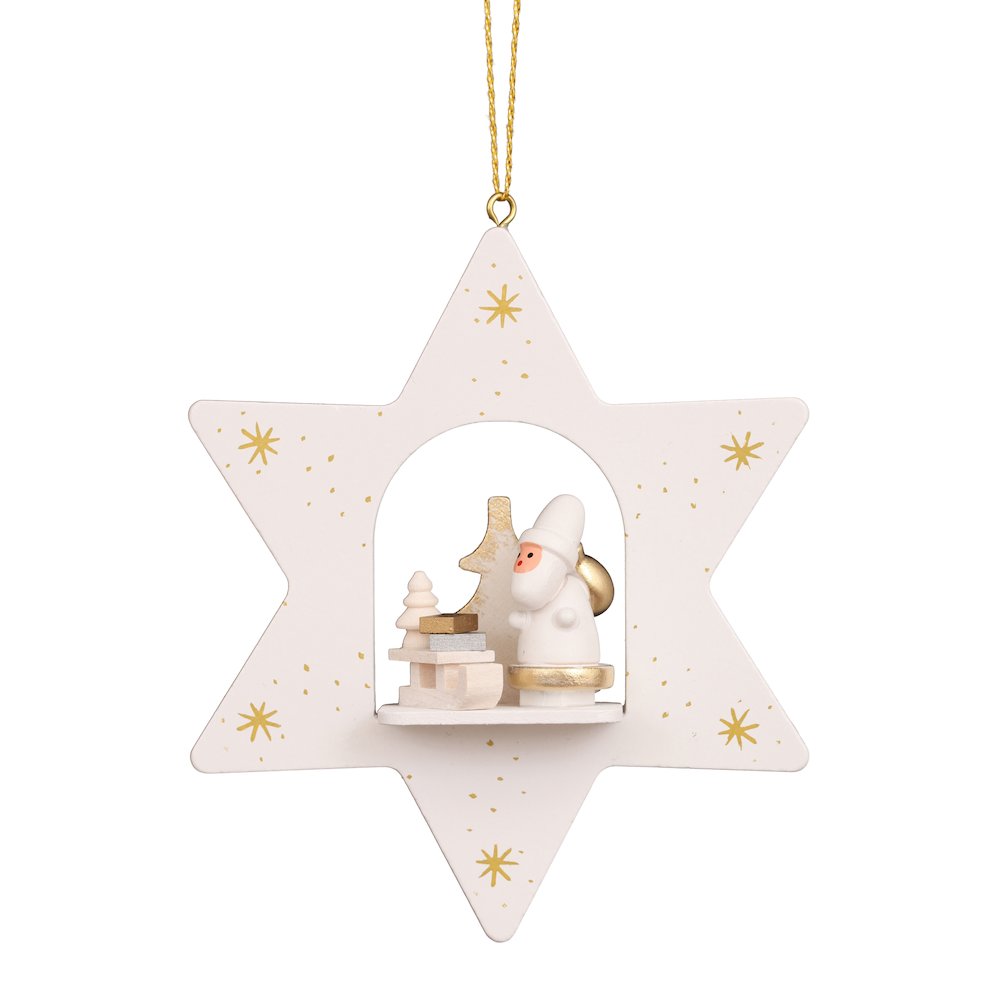 Ornament - White Star With Santa And Sled. Picture 1