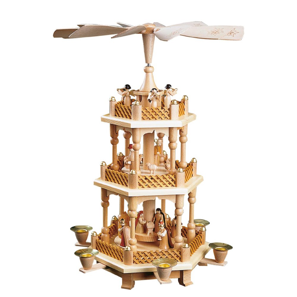Pyramid - 3 Tiers - Nativity Scene. Wise Men, Shepherds And Angels. Picture 1