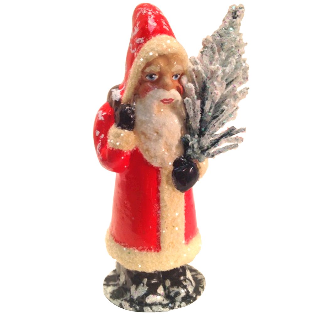Paper Mache Candy Container - Santa Red Coat And Tree. Picture 1