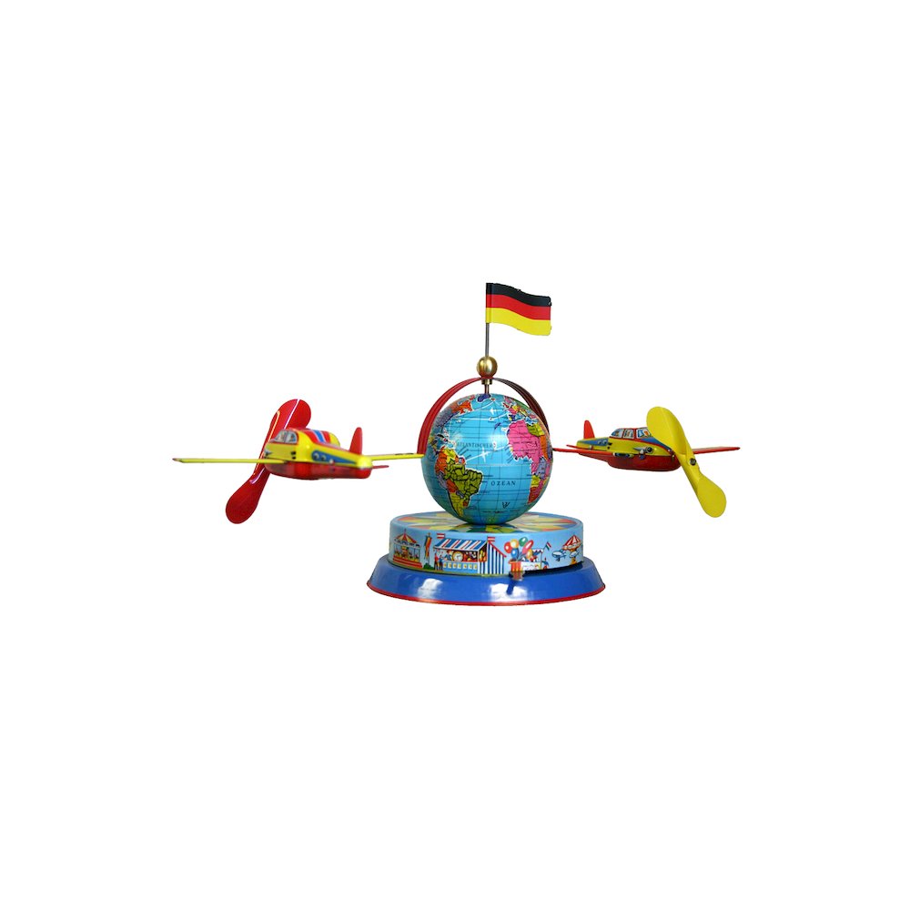 German Collectible Tin Toy - Airplanes Circling Globe. Picture 1