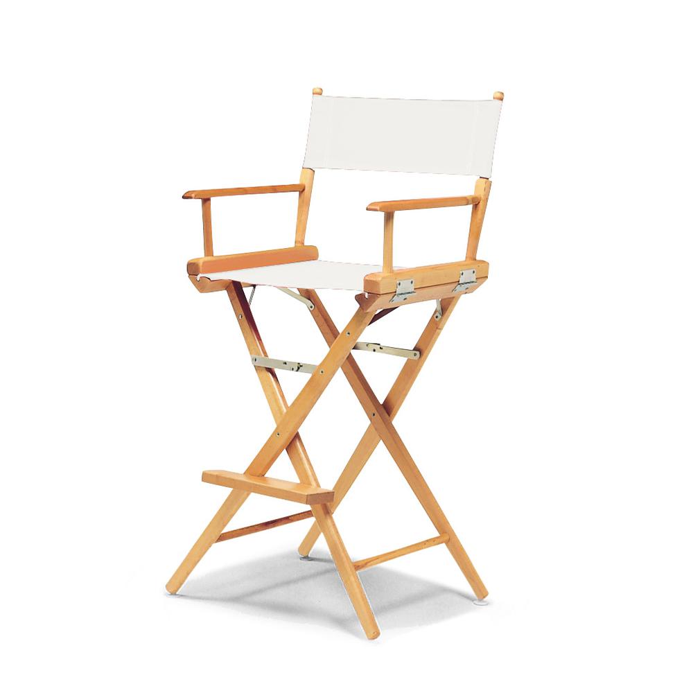 Telescope Casual World Famous Bar Height Director Chair With Varnish Finish and White Fabric. Picture 1