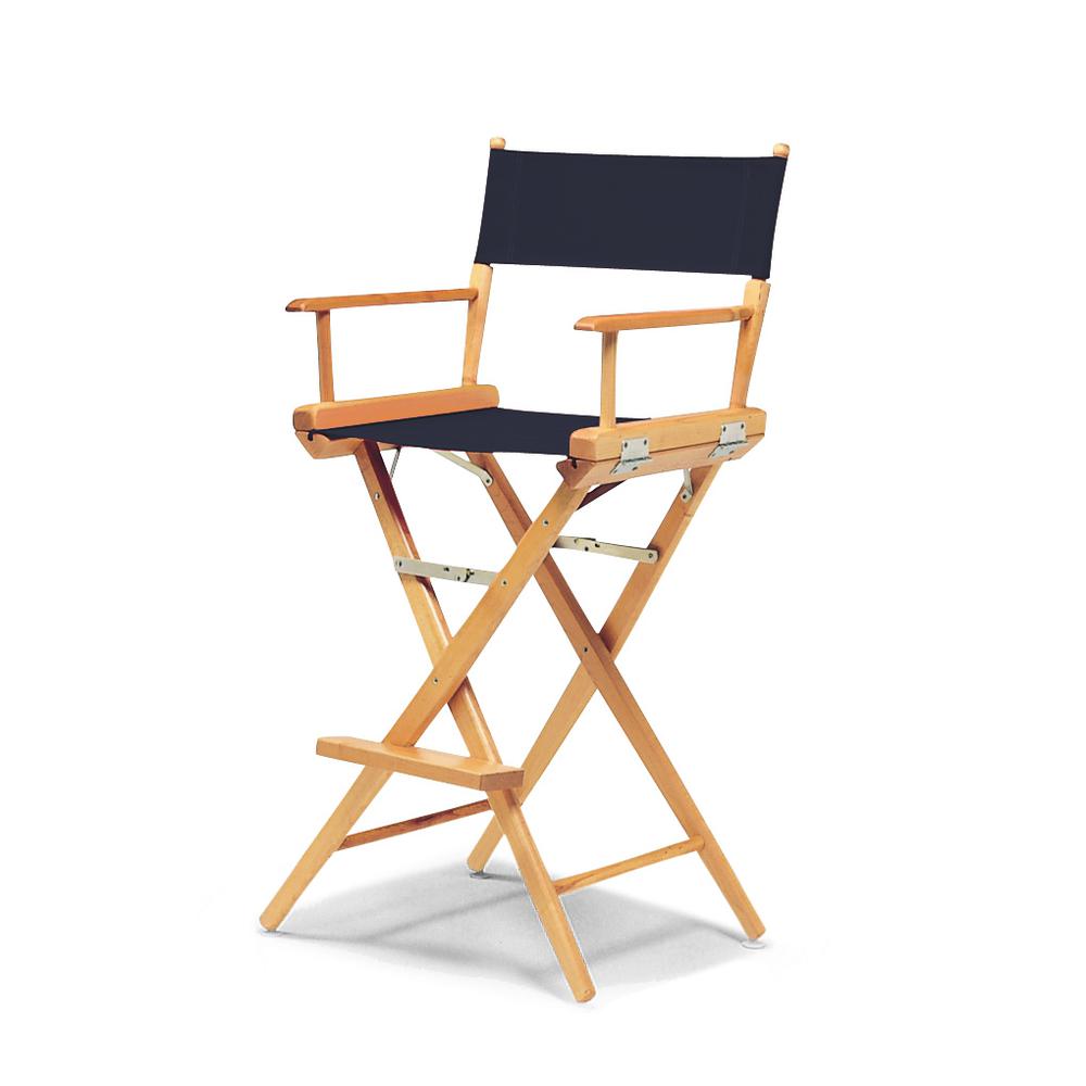 Telescope Casual World Famous Bar Height Director Chair With Varnish Finish and Navy Fabric. Picture 1