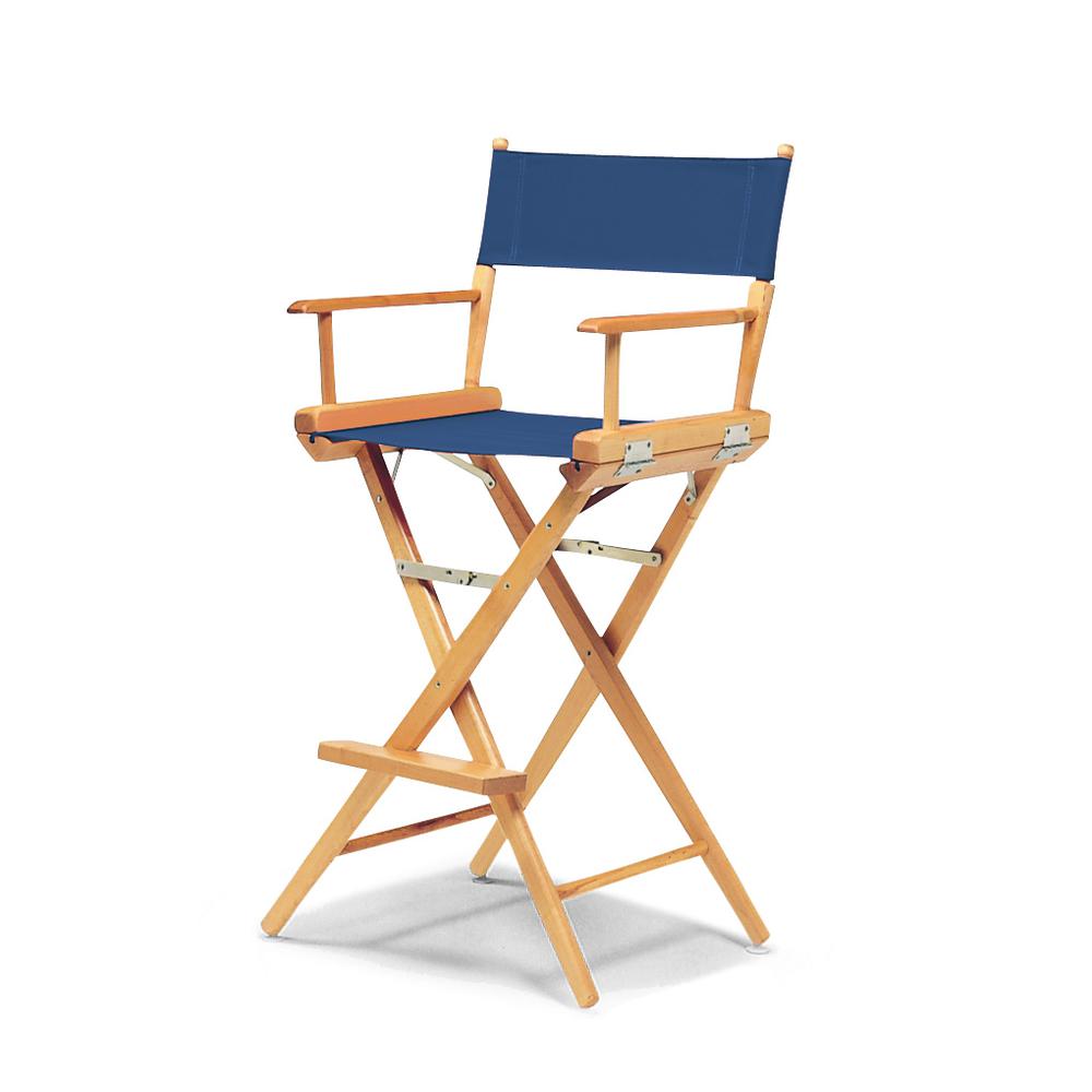 Telescope Casual World Famous Bar Height Director Chair With Varnish Finish and Blue Fabric. Picture 1