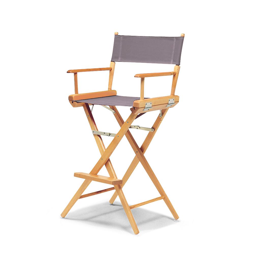 Telescope Casual World Famous Bar Height Director Chair With Varnish Finish and Gray Fabric. Picture 1