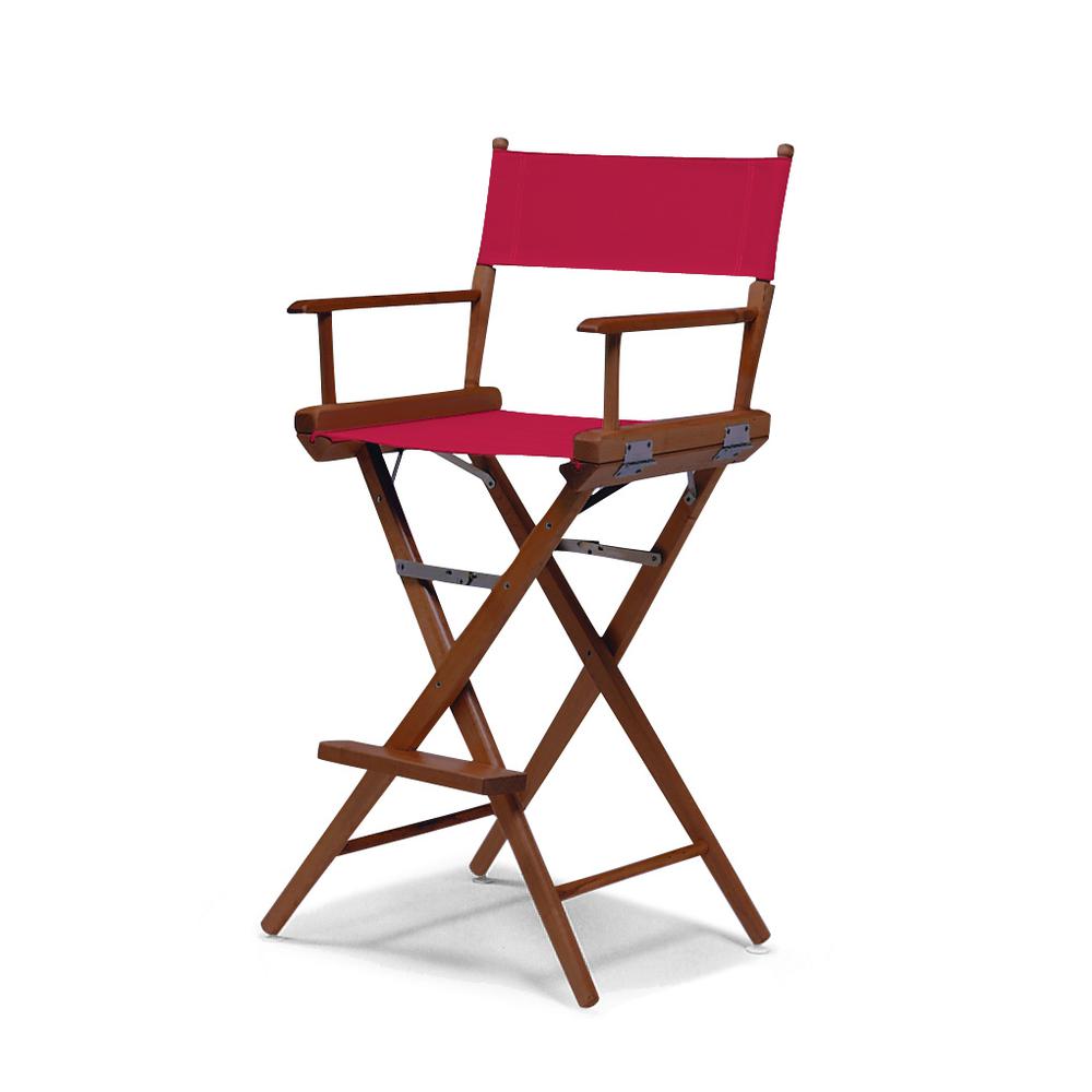 Telescope Casual World Famous Bar Height Director Chair With Walnut Stain Finish and Red Fabric. Picture 1