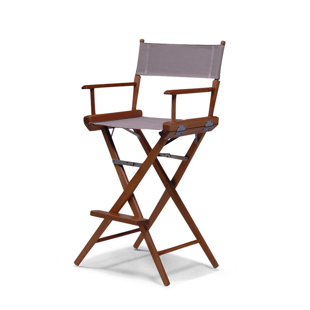 Telescope Casual World Famous Bar Height Director Chair With Walnut Stain Finish and Gray Fabric. Picture 1