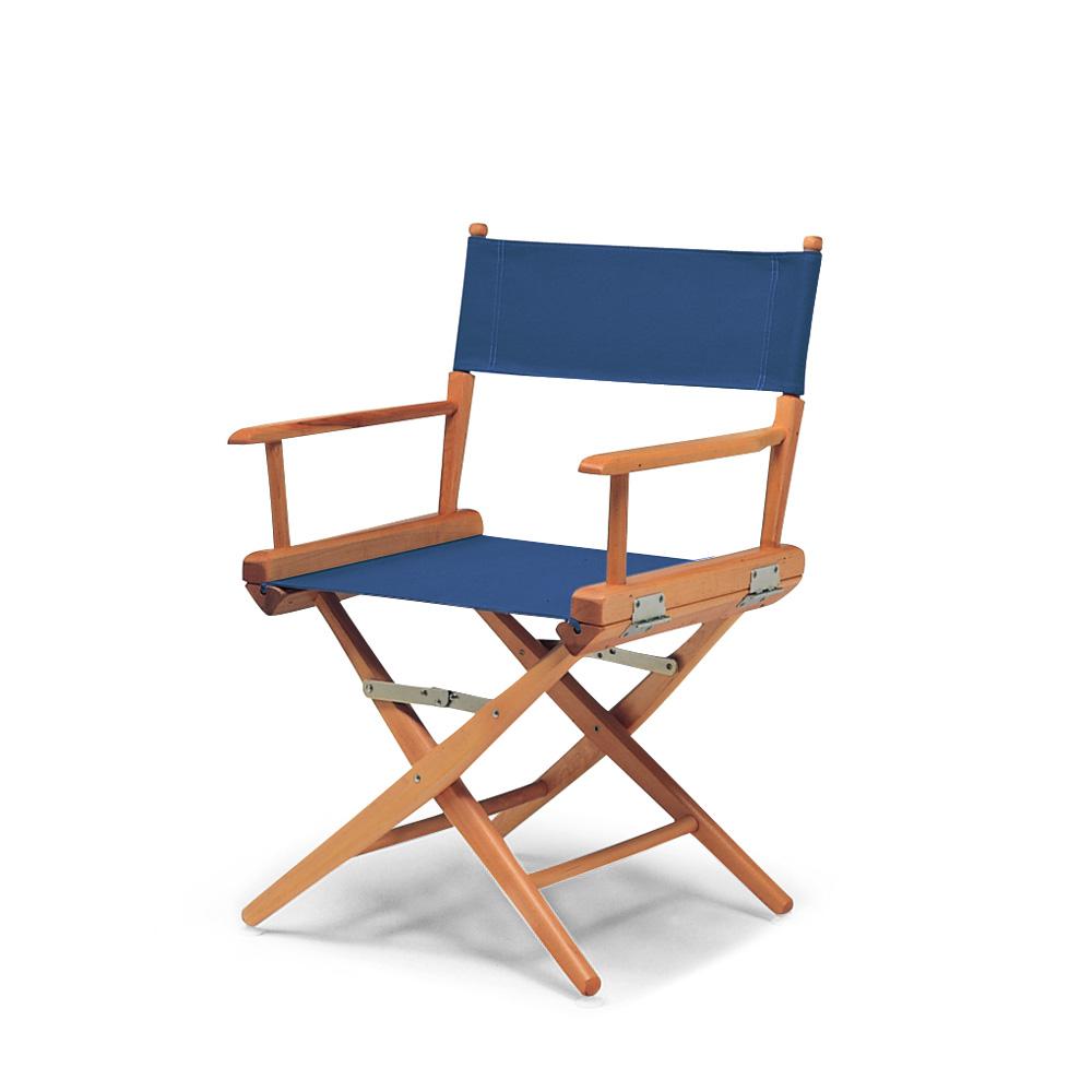Telescope Casual World Famous Dining Height Director Chair With Varnish Finish and Blue Fabric. Picture 1