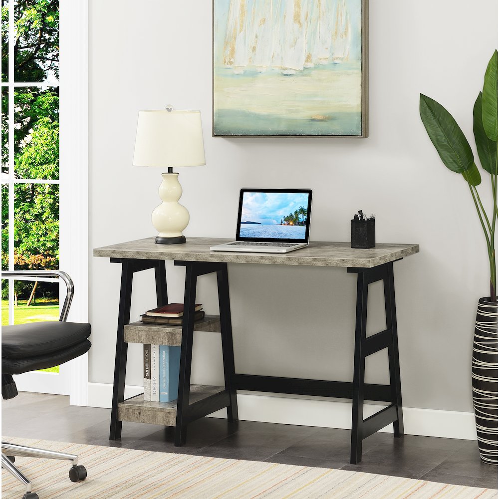 Designs2Go Trestle Desk with Shelves, Faux Birch/Black. Picture 2