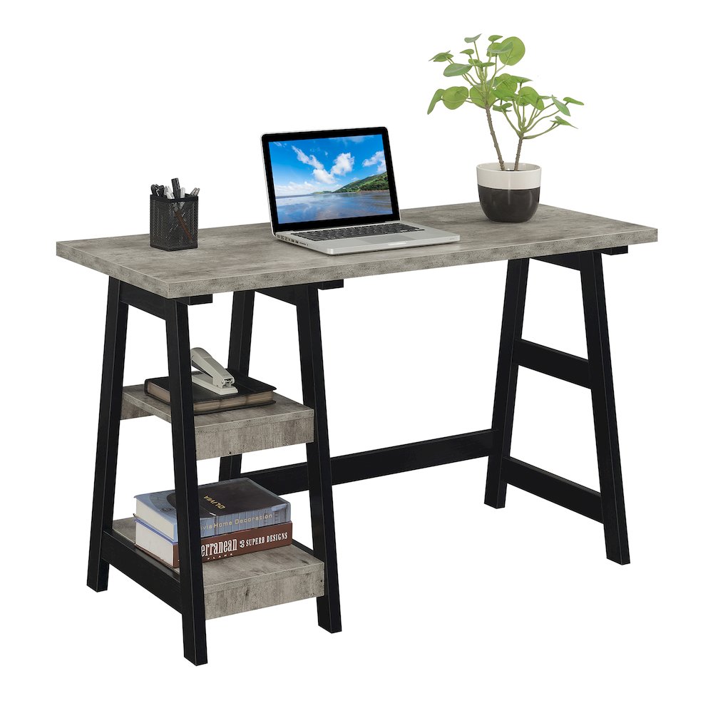 Designs2Go Trestle Desk with Shelves, Faux Birch/Black. Picture 3
