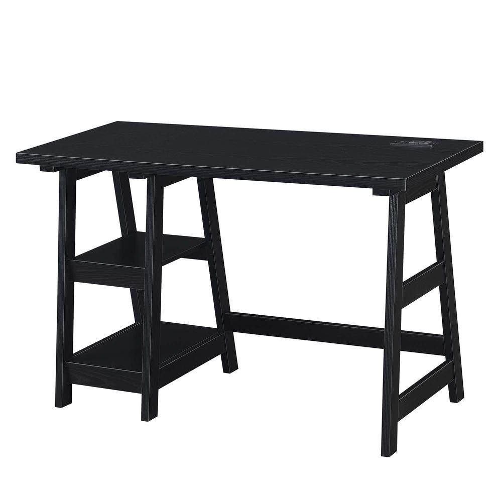 Designs2Go Trestle Desk with Charging Station, Black. Picture 1