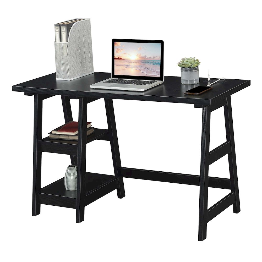 Designs2Go Trestle Desk with Charging Station, Black. Picture 3