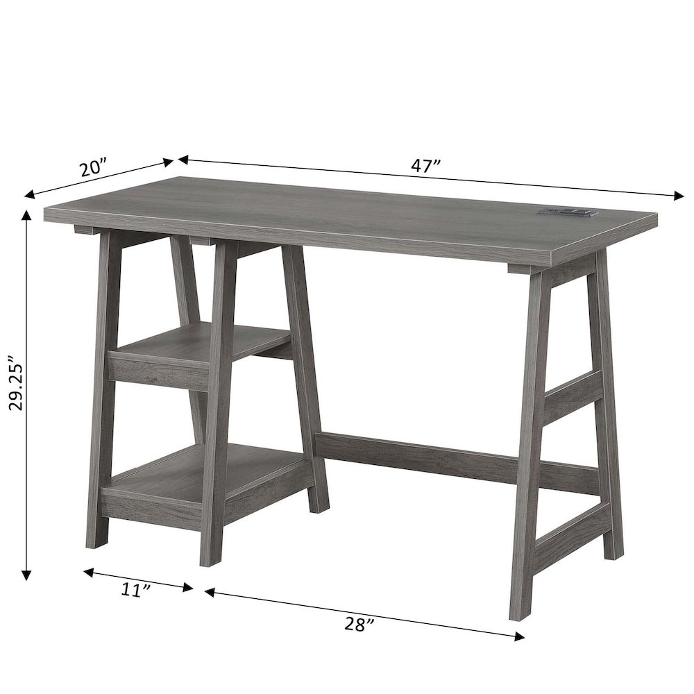 Designs2Go Trestle Desk with Charging Station, Charcoal Gray. Picture 6