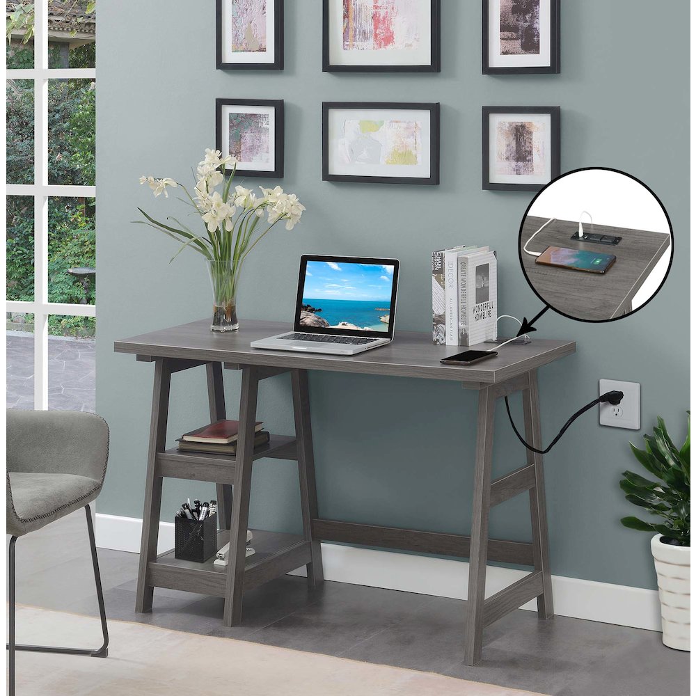 Designs2Go Trestle Desk with Charging Station, Charcoal Gray. Picture 2