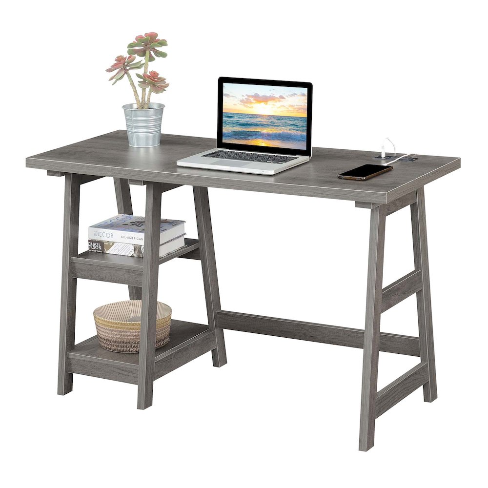 Designs2Go Trestle Desk with Charging Station, Charcoal Gray. Picture 3
