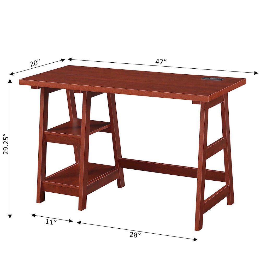 Designs2Go Trestle Desk with Charging Station, Cherry. Picture 6