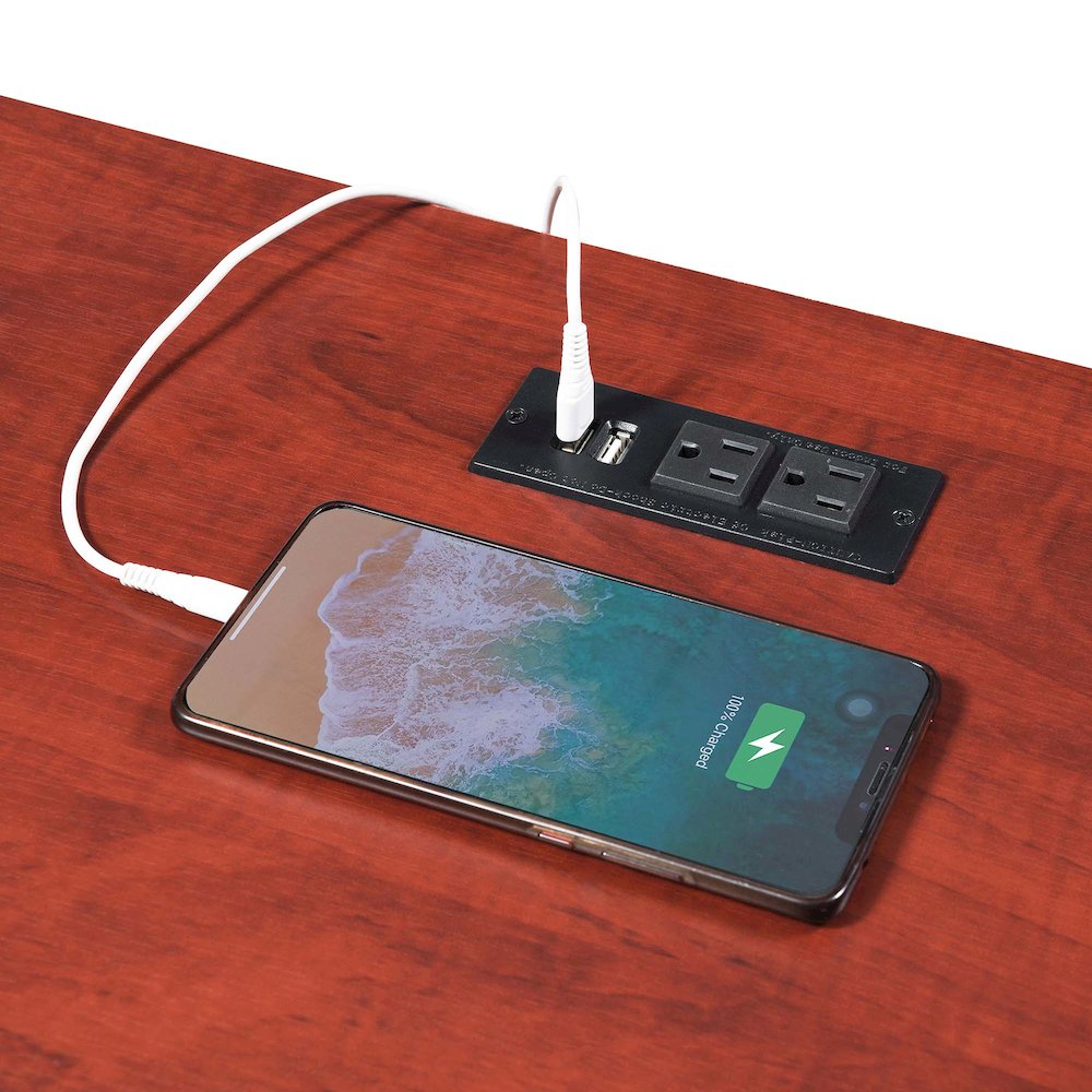 Designs2Go Trestle Desk with Charging Station, Cherry. Picture 4