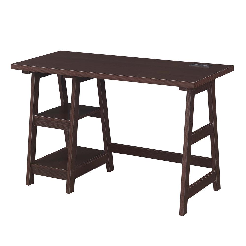 Designs2Go Trestle Desk with Charging Station, Espresso. Picture 1