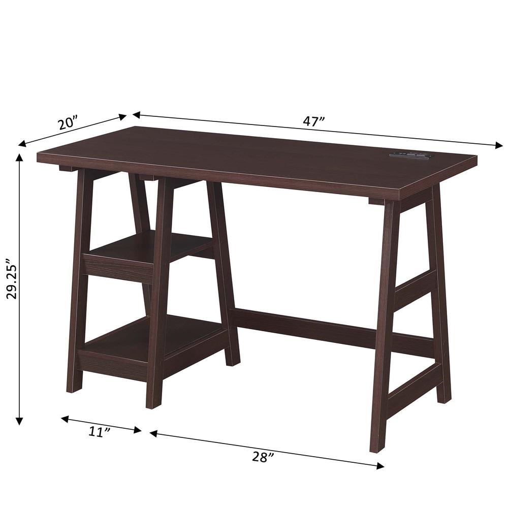 Designs2Go Trestle Desk with Charging Station, Espresso. Picture 4