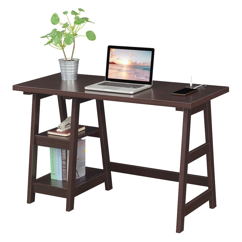Designs2Go Trestle Desk with Charging Station, Espresso. Picture 3