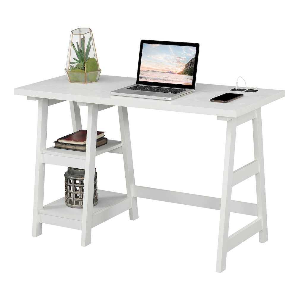 Designs2Go Trestle Desk with Charging Station, White. Picture 3